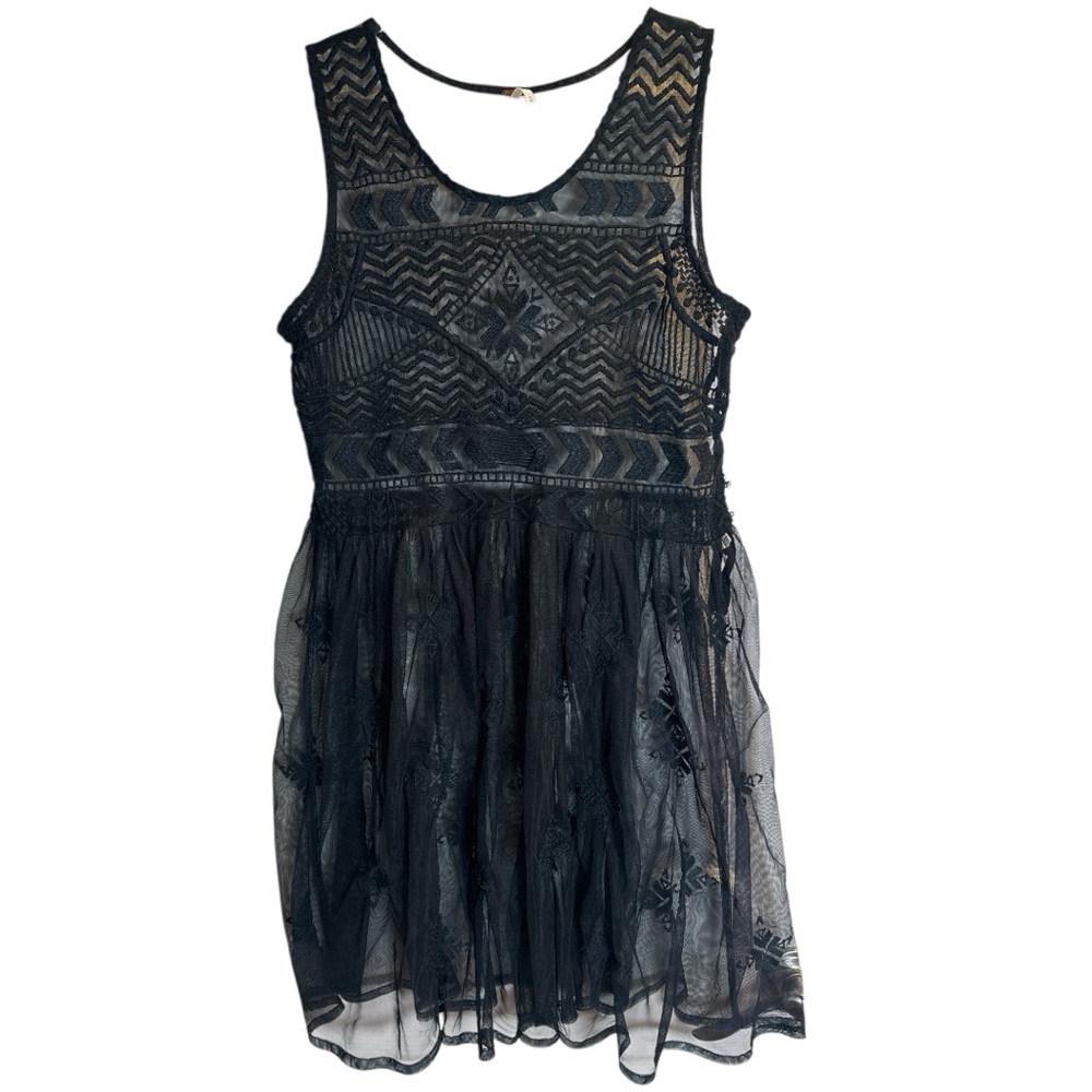 Free People Black Sleeveless Scoop Neck Sheer Mini Sundress - Picture 5 of 7